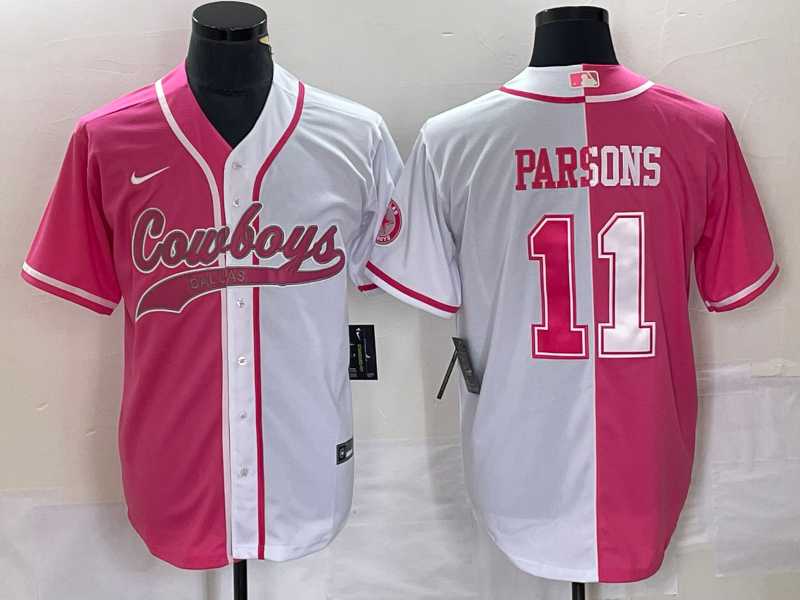 Men%27s Dallas Cowboys #11 Micah Parsons Pink White Two Tone With Patch Cool Base Stitched Baseball Jersey